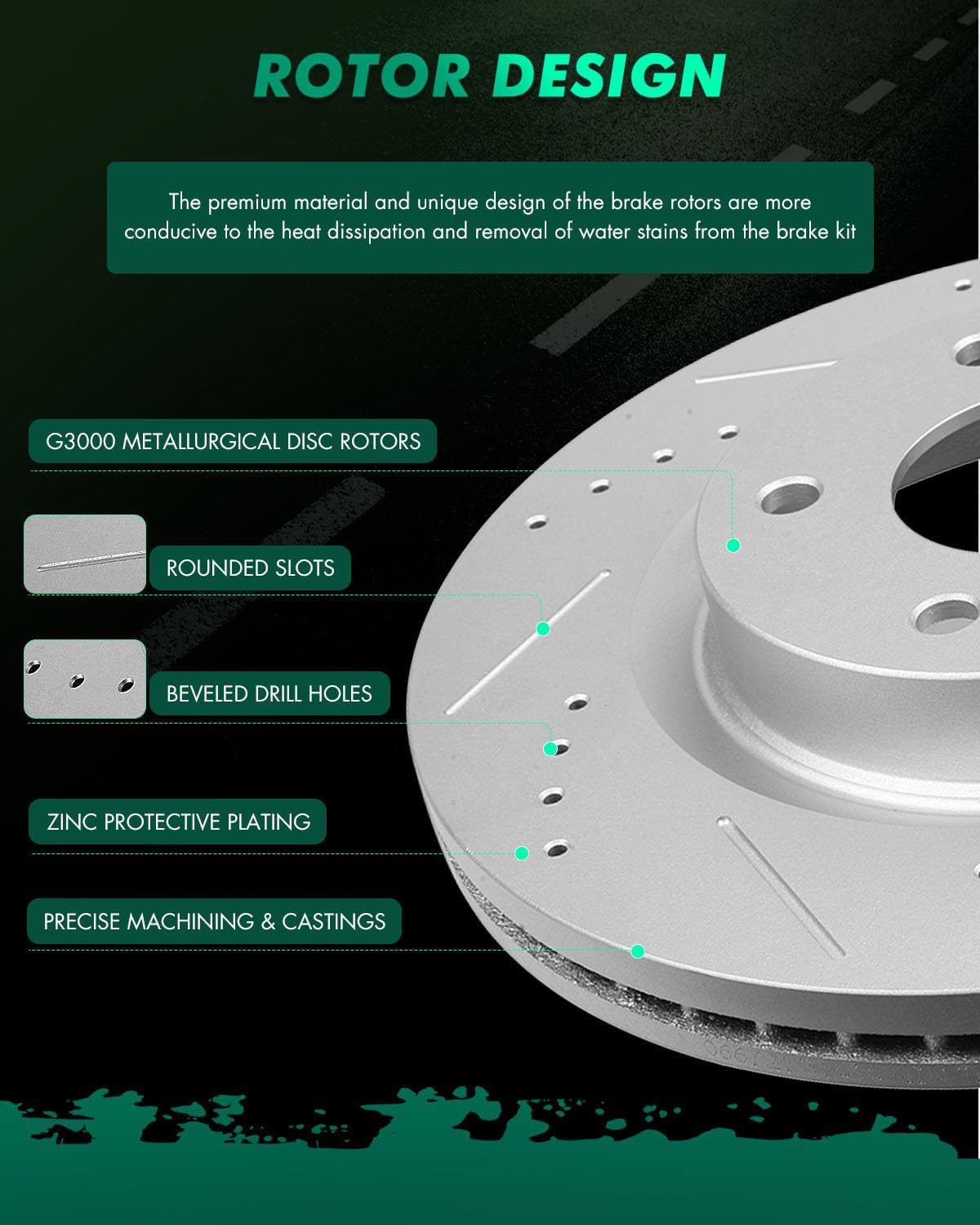 SCITOO - Brake Kits For Nissan For Altima 2013-2023 Front Drilled Slotted Brake Rotors and Semi Metallic Brakes Pads Replacement: D1650-8878;31464