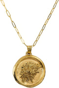 LOTUS STONE JEWELRY 23.5K Gold Vermeil Wax Seal Pendant, Coin Necklace for Women (Gold Vermeil)