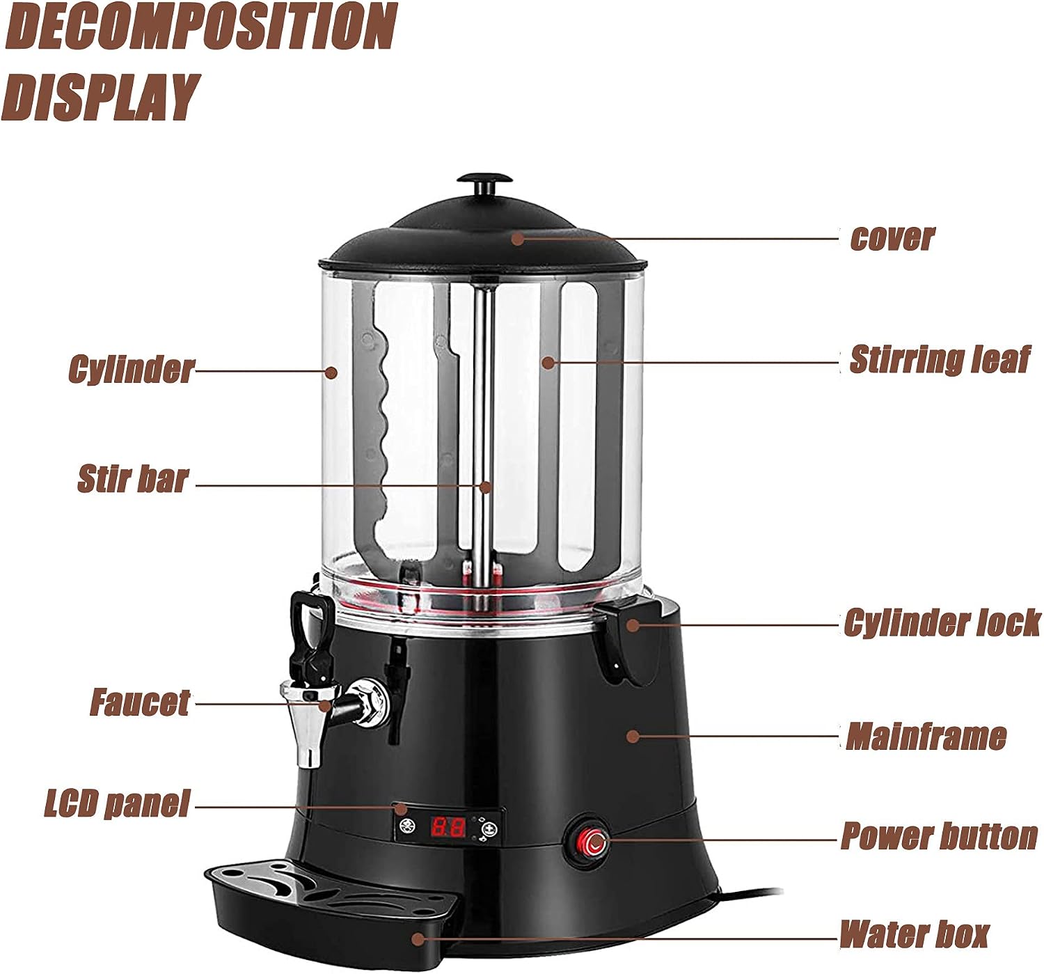 Hot Automatic Beverage Mixes Maker, Commercial Dispenser, Electric Milk Steamer Foam Maker, 400W Chocolate Maker, Coffee Maker Water Urn, for Espresso, Water, Tea, Chocolate, 30~90℃, Black