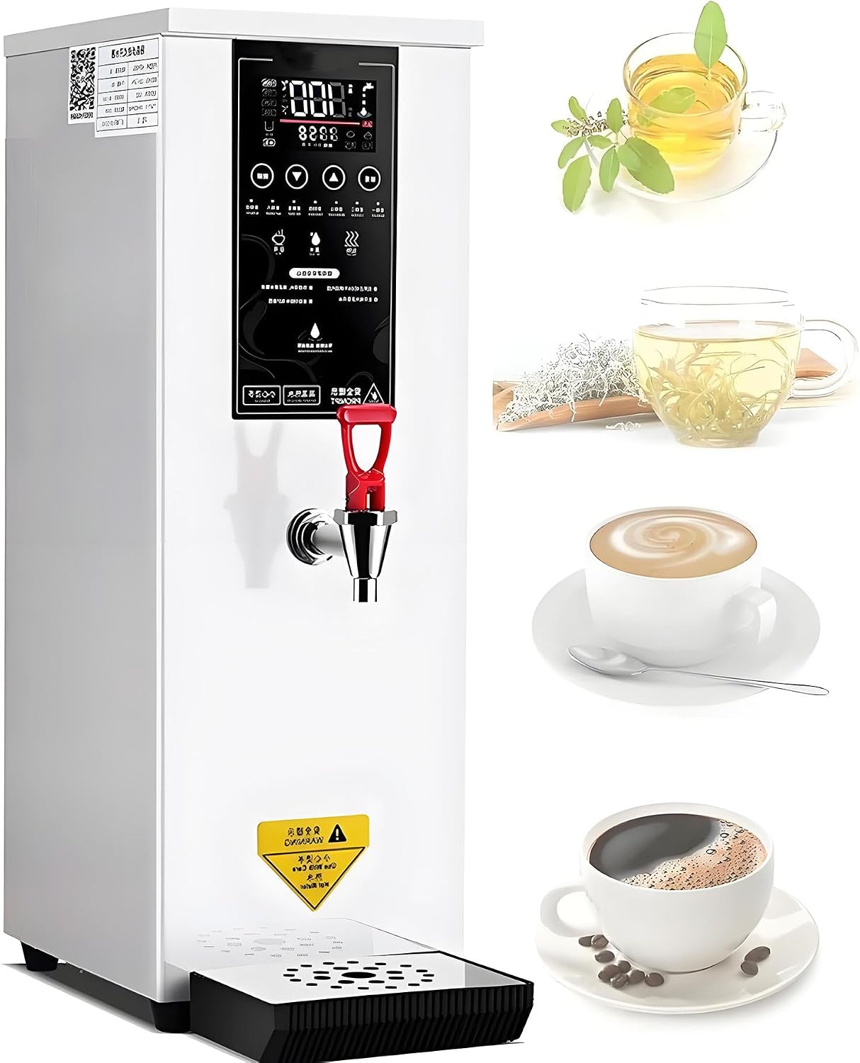 Electric Water Boiler Warmer 8L Water Boiler,Step-Heating Countertop Water Dispenser,LCD Display,Stainless Steel Hot Water Machine for Restaurant, Hotel, Office,Cafes White