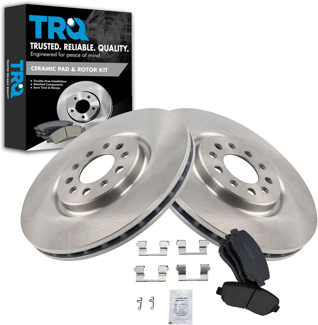 TRQ Front Brake Pad and Rotor Set Ceramic Vented Rotors Compatible with 2015-2017 Chrysler 200 2014-2022 Jeep Cherokee