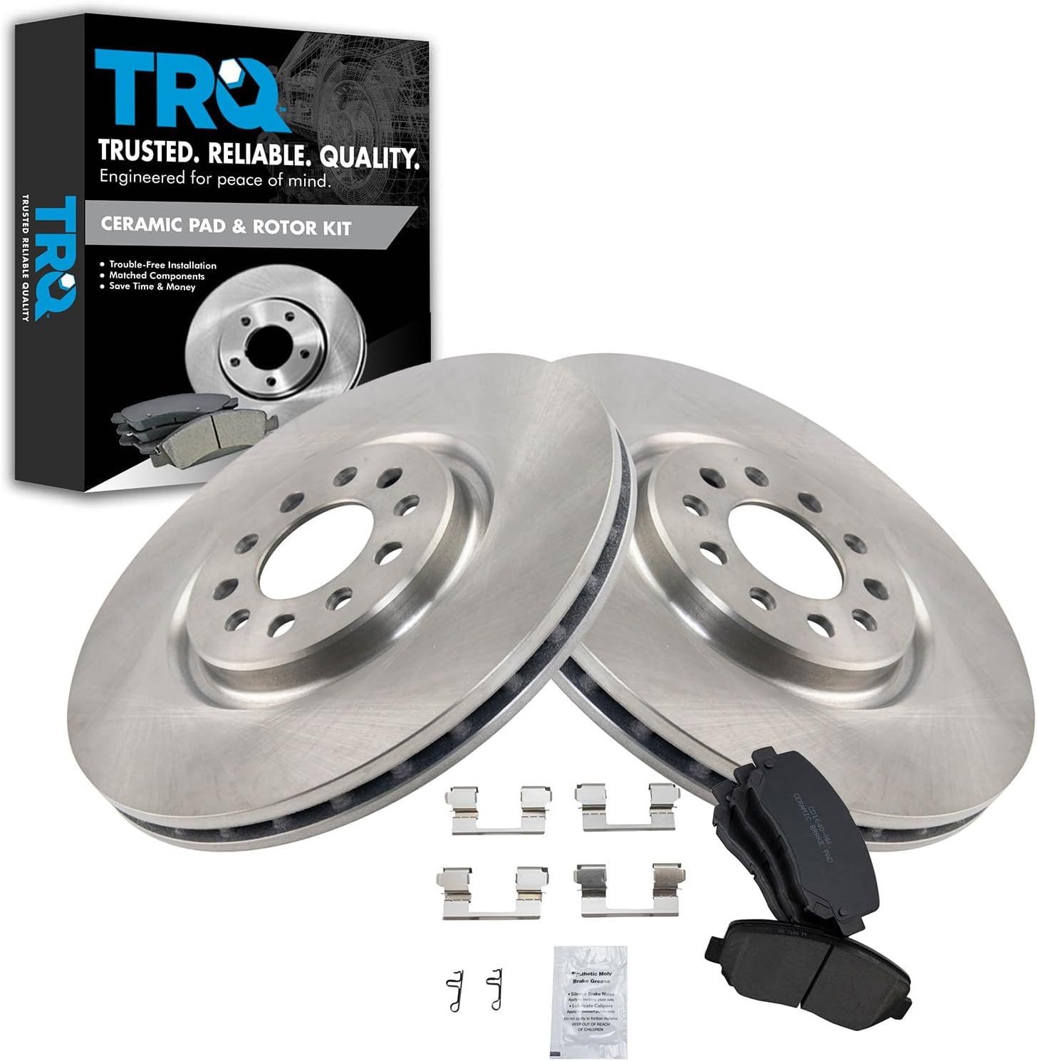 TRQ Front Brake Pad and Rotor Set Ceramic Vented Rotors Compatible with 2015-2017 Chrysler 200 2014-2022 Jeep Cherokee