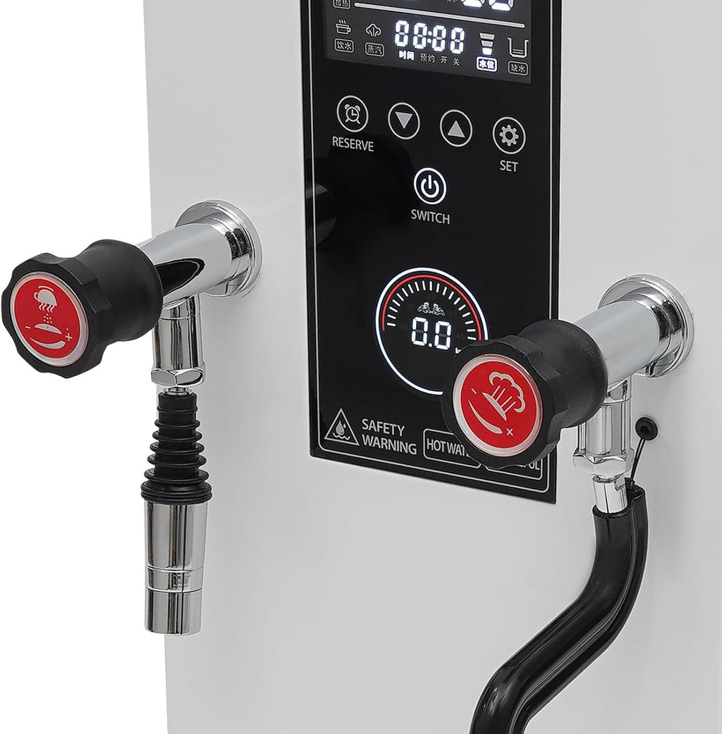 12L White Steam Hot Water Dispenser, 110 V US Plug, LCD Count-Down Timer 1-12 h, 304 Steel Inner Tank, Swing Tap Spout, Counter Top, Auto Re-Boil & Dry-Boil Cut-Off, LED Temp Display, Home Use