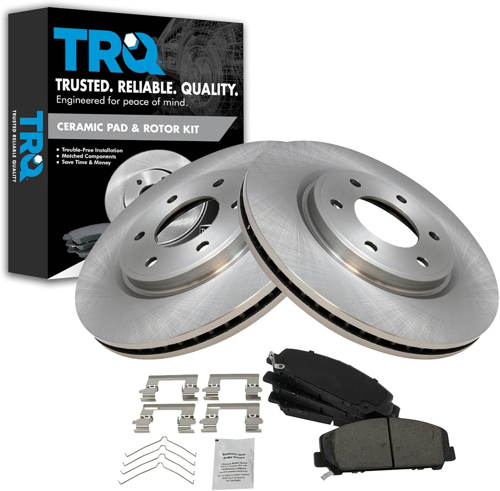 TRQ Front Ceramic Brake Pad and Rotor Set 13.78 in 6-Lug for 2011-2013 Infiniti QX56 2014-2021 QX80 2012-2021 Nissan Armada 2011-2015 Titan 2017-2021 Titan