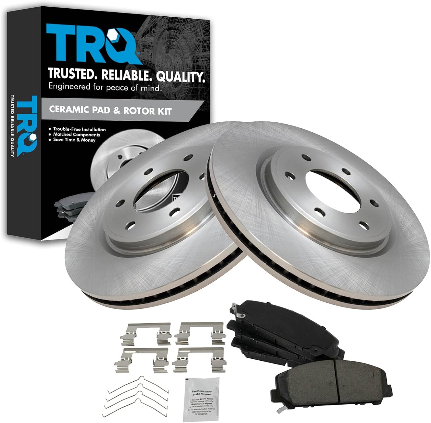 TRQ Front Ceramic Brake Pad and Rotor Set 13.78 in 6-Lug for 2011-2013 Infiniti QX56 2014-2021 QX80 2012-2021 Nissan Armada 2011-2015 Titan 2017-2021 Titan