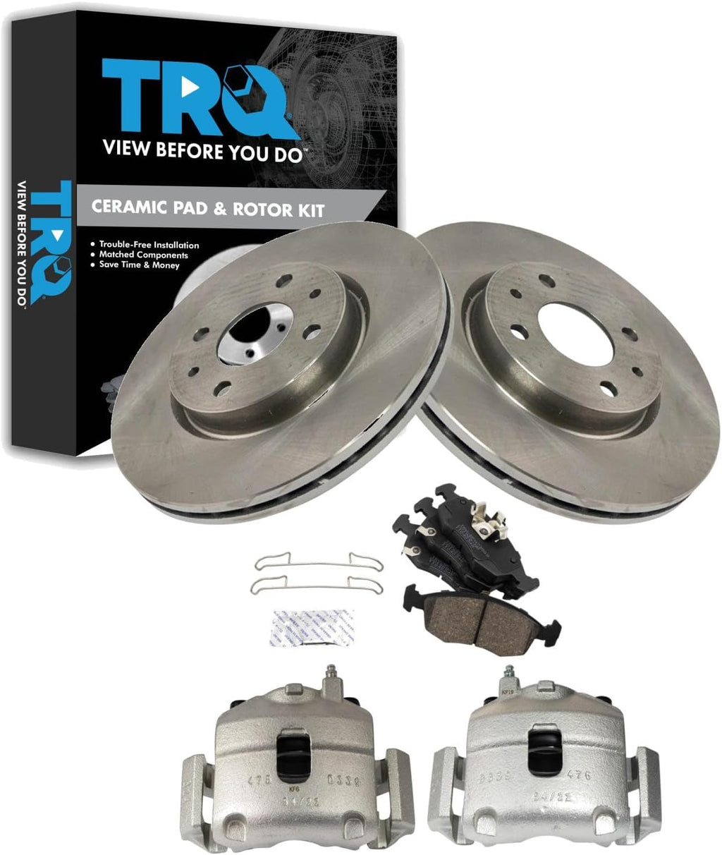 TRQ Front Brake Pad and Rotor Set Ceramic Rotors Calipers Compatible with 2012-2017 Fiat 500