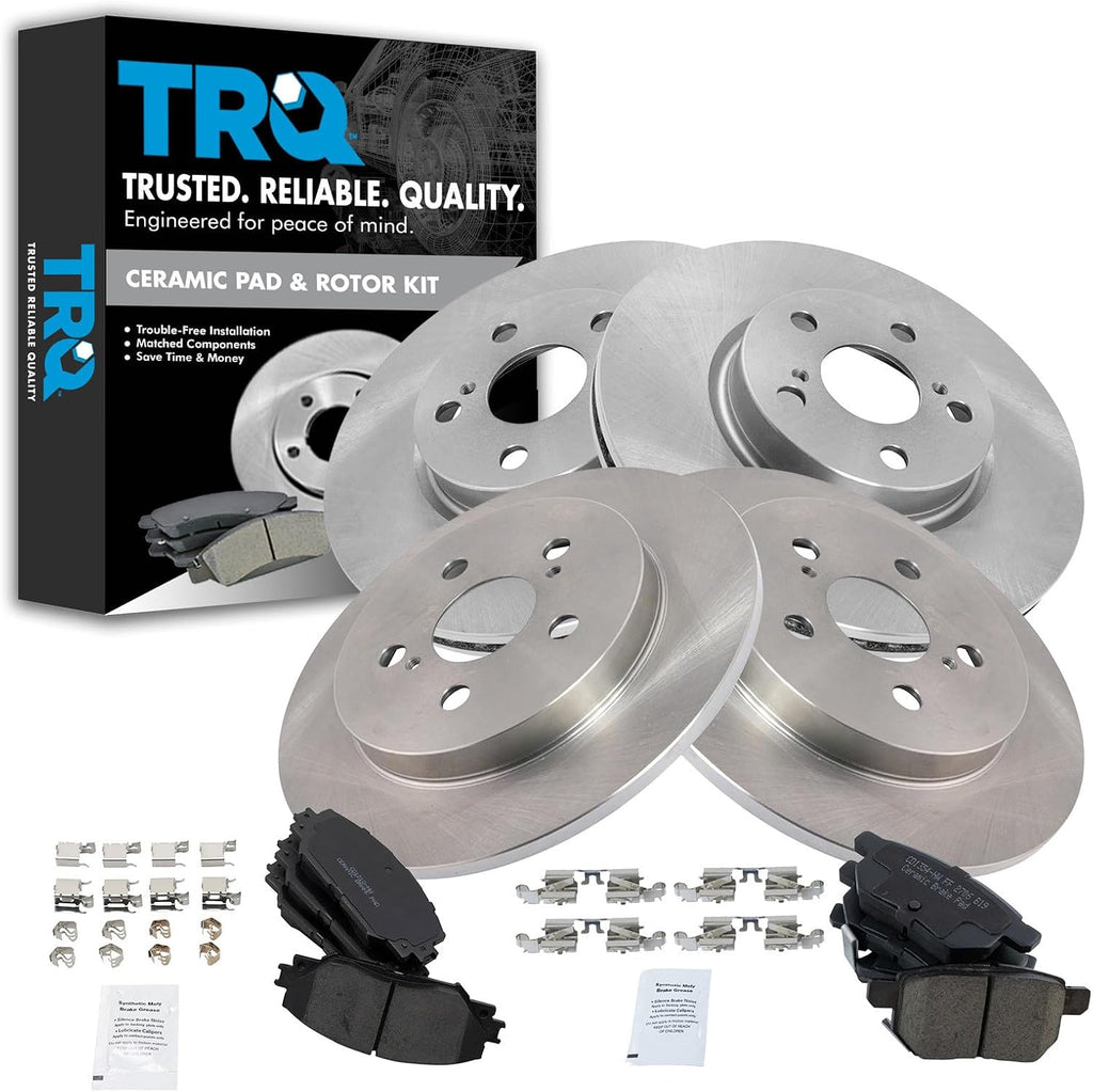 TRQ Front Rear Brake Pad and Rotor Set Ceramic Compatible with 2009-2010 Pontiac Vibe 2009-2013 Toyota Matrix 2009-2019 Toyota Corolla