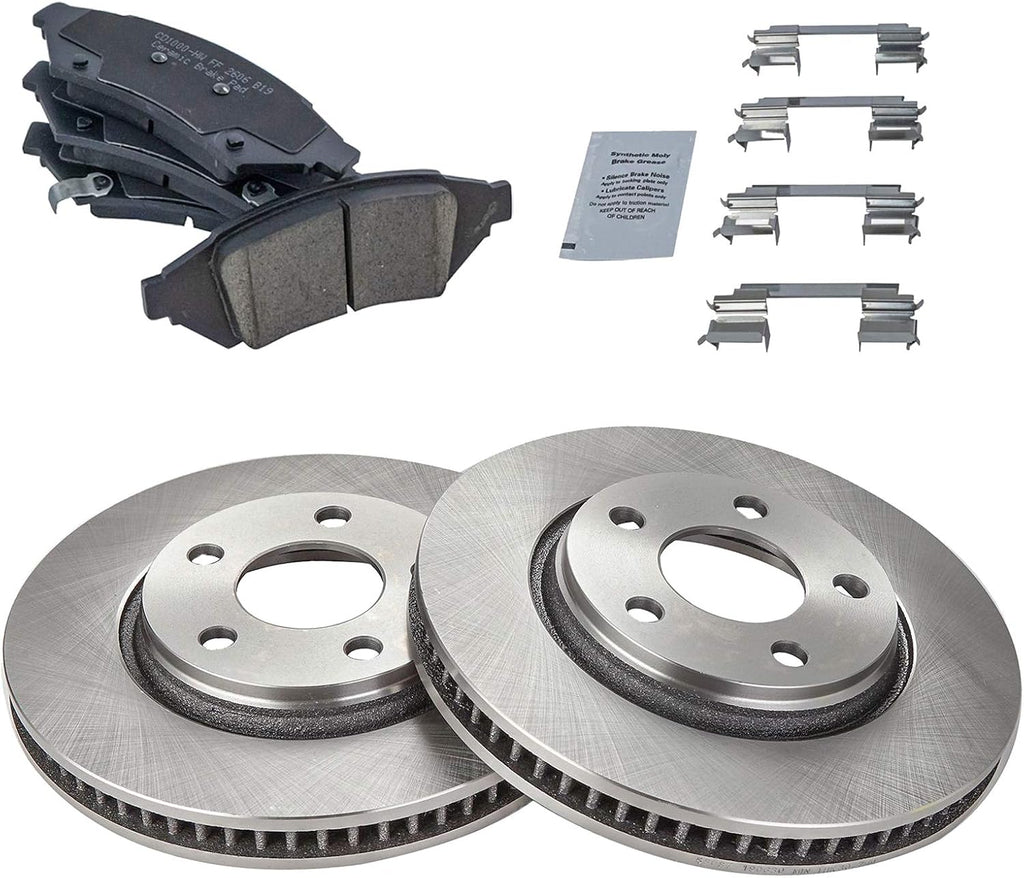 TRQ Front Brake Pad and Rotor Set Ceramic Vented Rotors Compatible with 2004 Pontiac Grand Prix