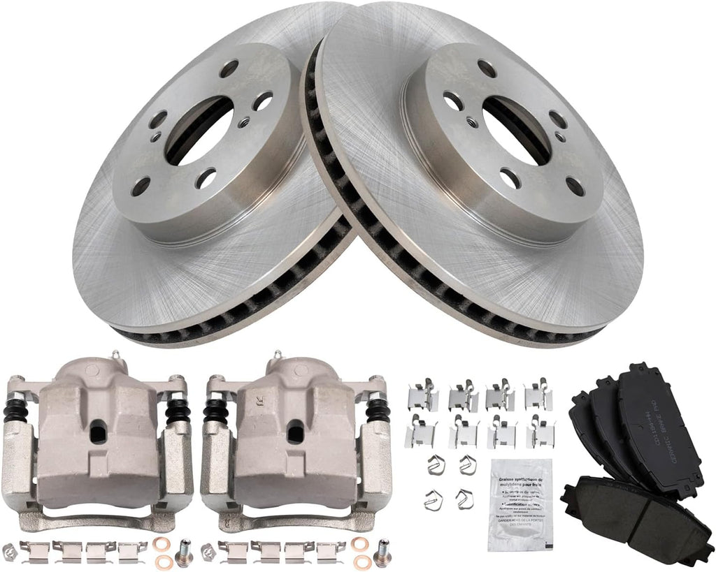 TRQ Front Brake Pad and Rotor Set Ceramic Rotors Calipers Compatible with 2011-2016 Lexus CT200h 2010-2015 Toyota Prius 2012-2015 Prius Plug-In