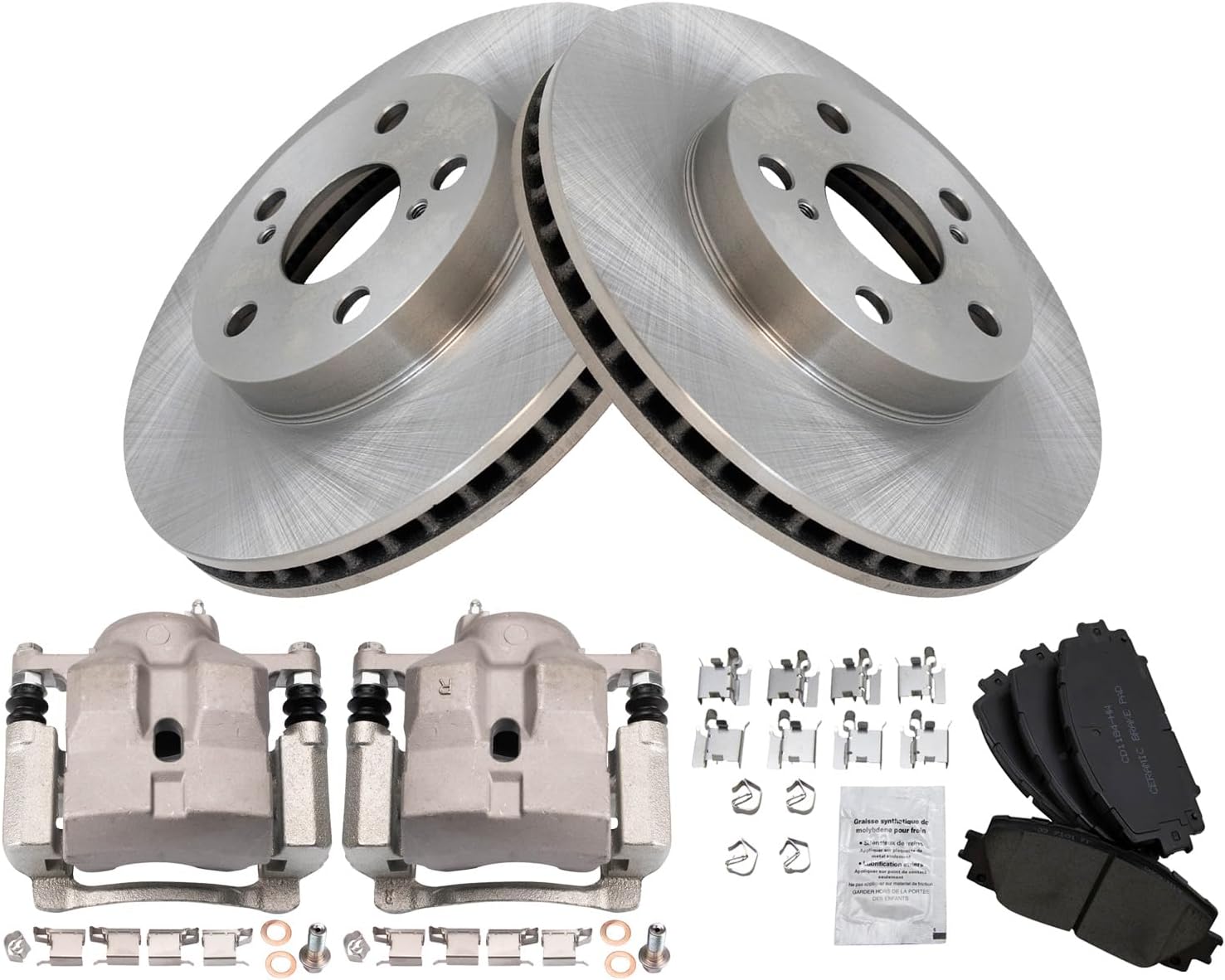TRQ Front Brake Pad and Rotor Set Ceramic Rotors Calipers Compatible with 2011-2016 Lexus CT200h 2010-2015 Toyota Prius 2012-2015 Prius Plug-In