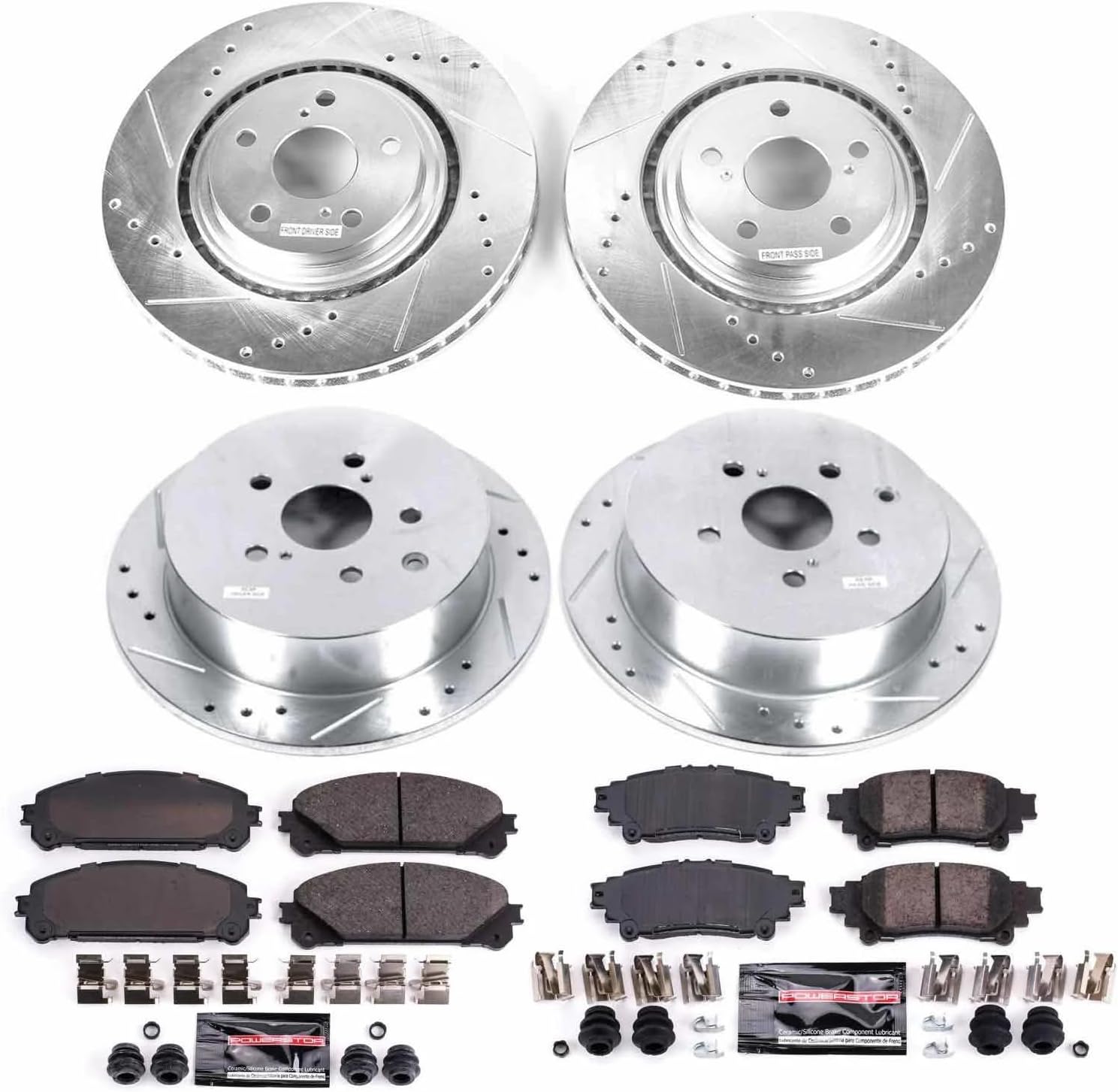 PowerStop Front and Rear Brake Kit for Lexus RX350 2010-15 |RX450h 2010-15 |Toyota Highlander 2014-19 - Drilled and Slotted Disc Rotors with Carbon-Fiber Ceramic Brake Pads Replacement, K5828