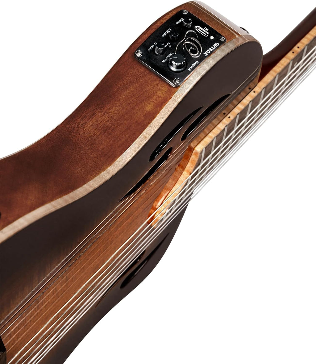 Ortega TourPlayer Deluxe Thinline Crossover Nylon-String Electric Guitar w/Pro gig bag, Acacia Gloss Burst (RTPDLX-ACA)