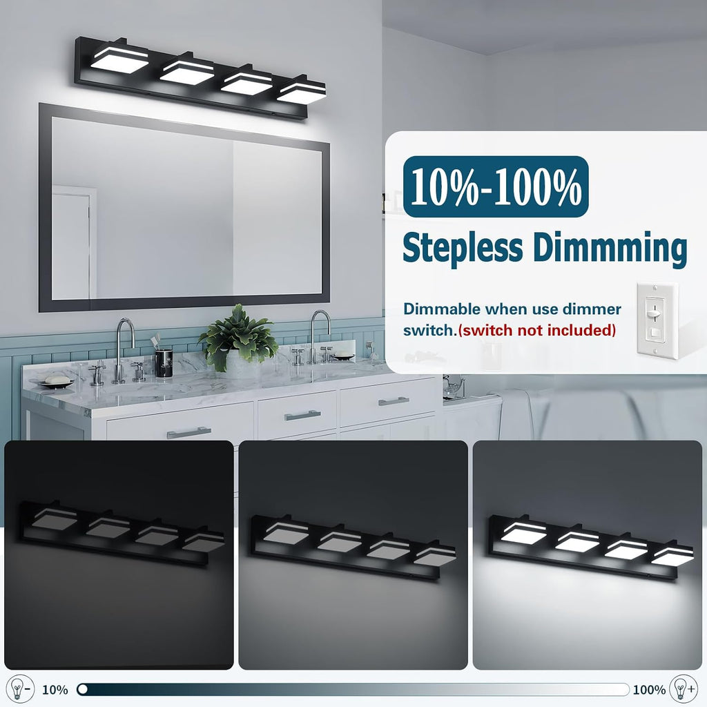 Joossnwell Bathroom Light Fixtures Over Mirror Black Vanity Lights (4-Light, 26.77-Inch) Dimmable 5CCT Modern Bathroom Vanity Lighting Led Bath Light Wall Scones