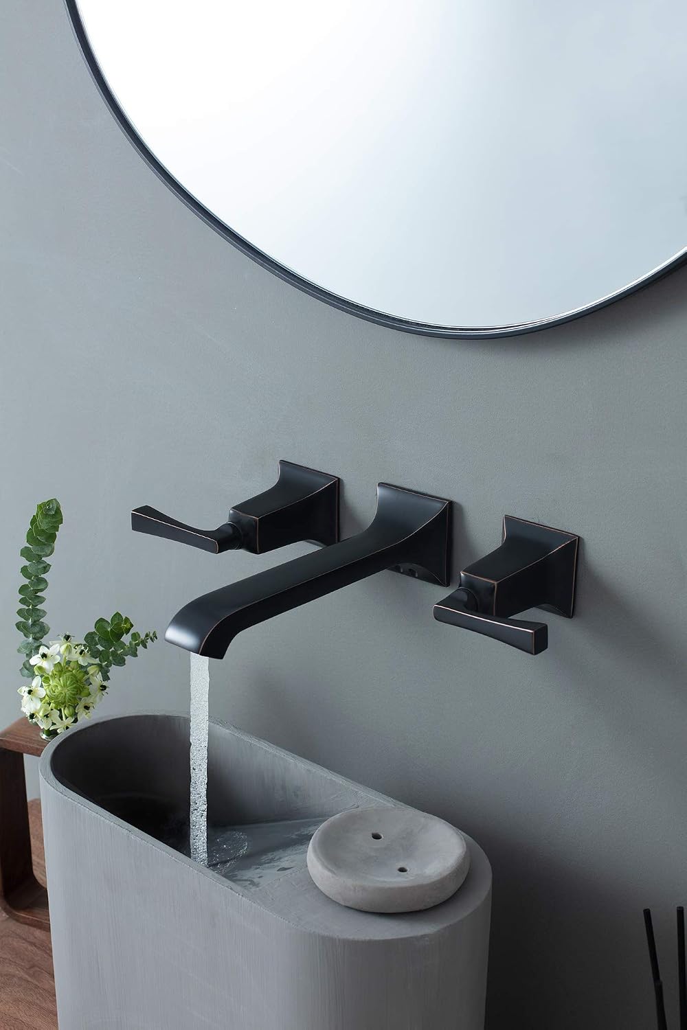 SITGES Bathroom Wall Faucet, Heavy Duty, Brass Constructed Wall Mount Faucet with Metal Lever Handles, Rough in Valve Included (Oil Rubbed Bronze)