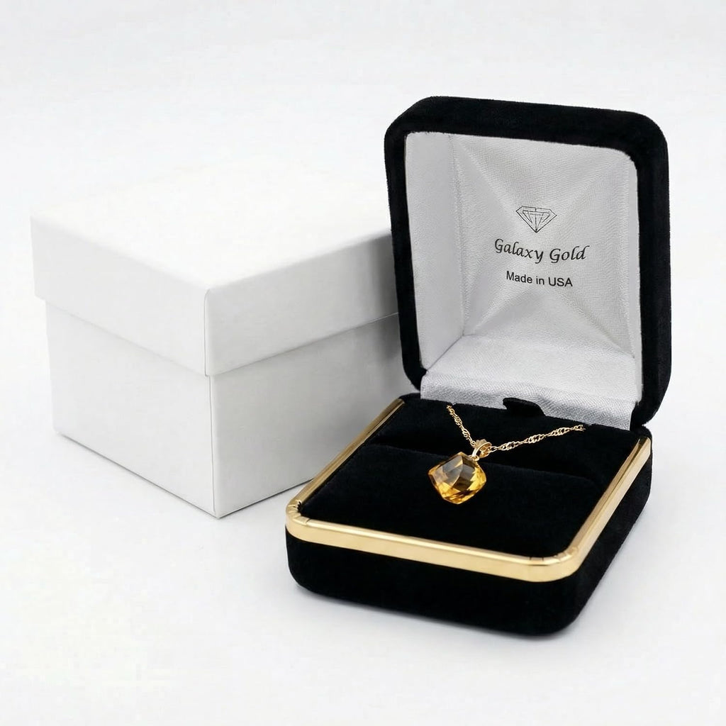 Galaxy Gold GG 14K Solid Yellow Gold Natural Citrine Twisted Briolette Pendant Necklace for Women, 11.75 Carat, November Birthstone, Symbol of Joy & Abundance