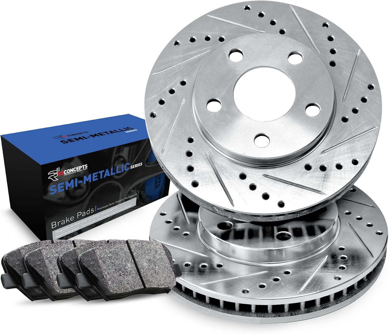 R1 Concepts Rear Brake Kit Fits 2013-2018 Lexus ES300h, ES350, Toyota Avalon; 2012-2017 Toyota Camry| Semi Met Brake Pads and Drilled Slotted Brake Rotors| 11.1' Rear