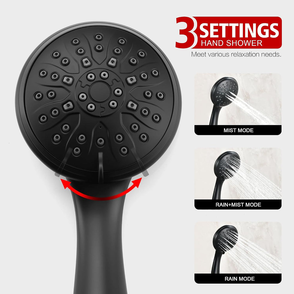 sumerain Matte Black Rain Shower System with Adjustable Slide Bar, Rainfall Shower Faucet Fixture with Handheld, Included Valve and Trim Kit