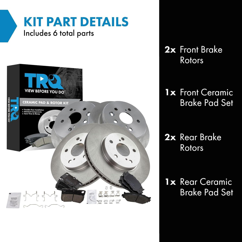 TRQ Front and Rear Ceramic Brake Pad and Rotor Set Compatible with 2006-2008 Lexus IS250
