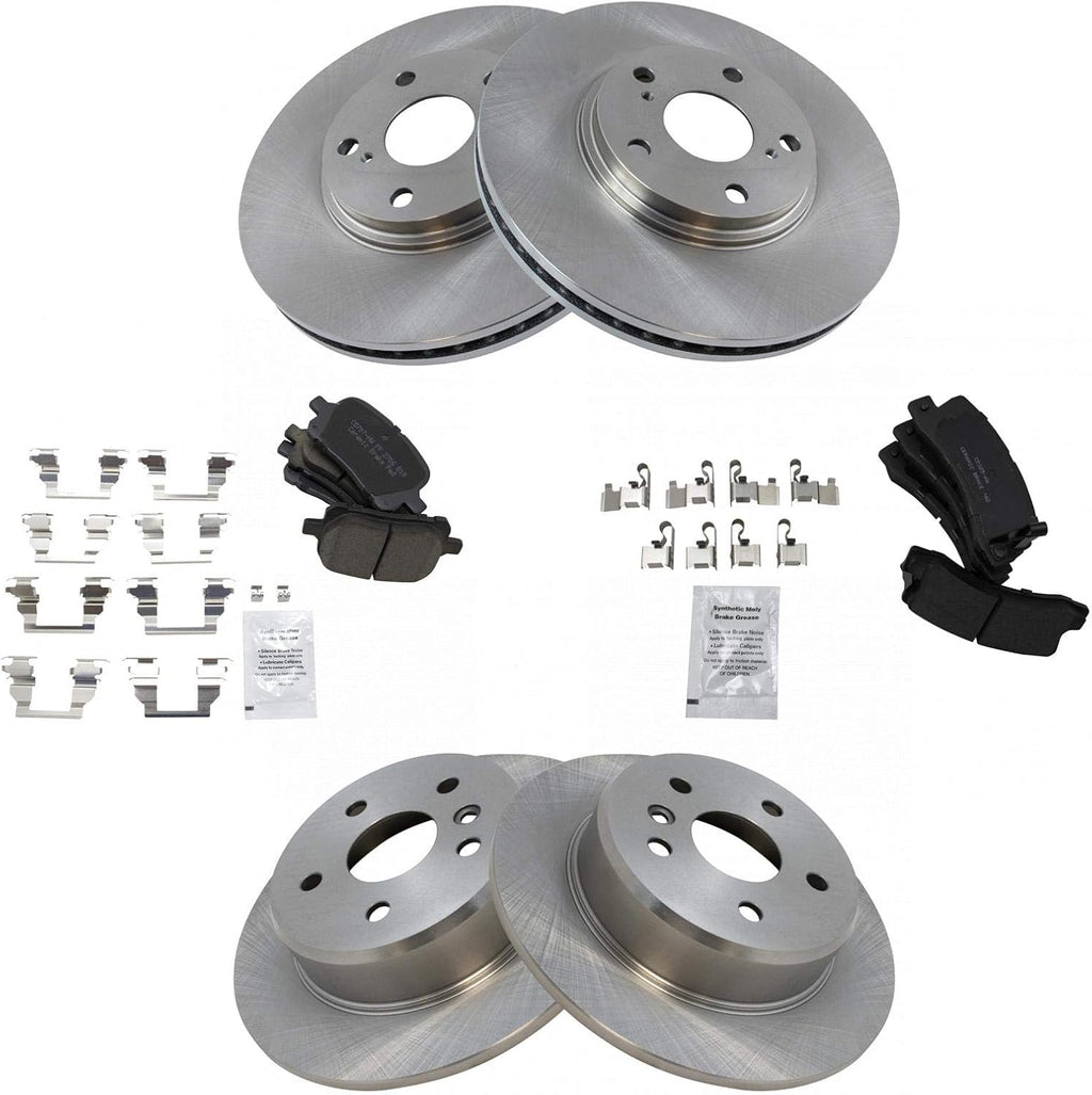 TRQ Front and Rear Brake Pad and Rotor Set Ceramic Vented Solid Rotors Compatible with 1999-2001 Lexus RX300