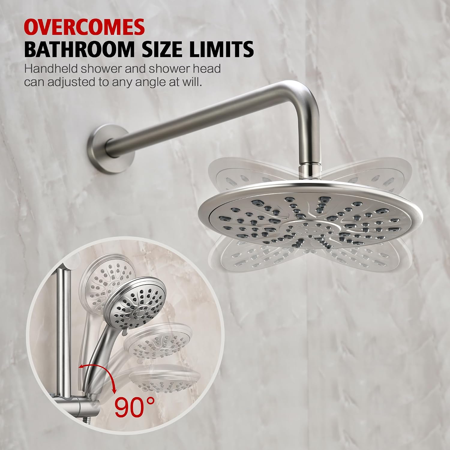 sumerain Brushed Nickel Rain Shower System Complete with Multi-Settings Rainfall Showerhead and Handheld Spray, Shower Faucet Set Includes Shower Valve and Slide Bar