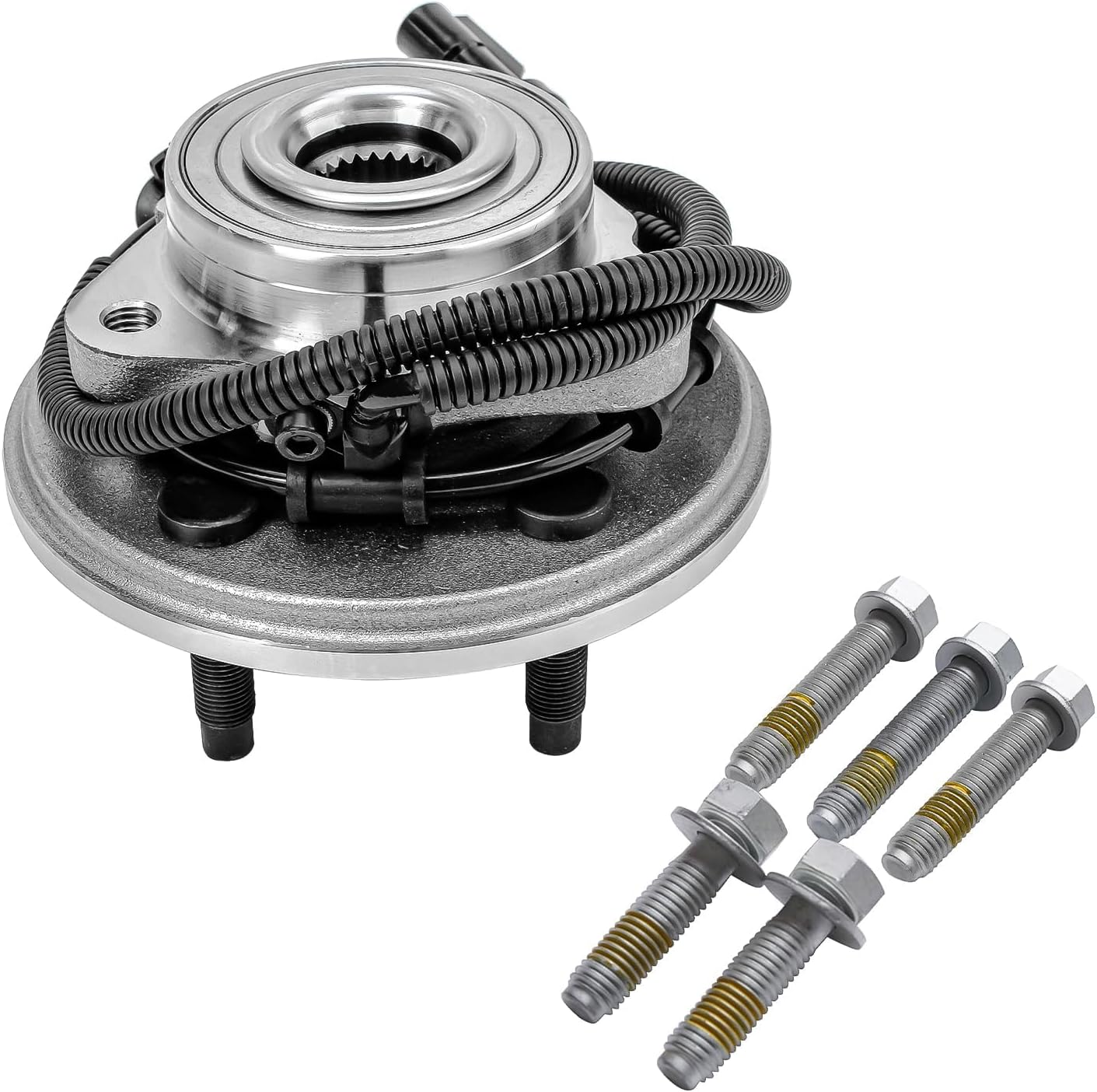 Detroit Axle - Front Brake Kit for 2002-2005 Ford Explorer Mercury Mountaineer Wheel Bearing Hubs Drilled & Slotted Brake Rotors and Ceramic Brakes Pads 2003 2004 Replacement