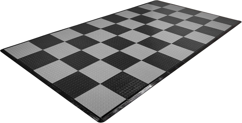 IncStores ⅜ Inch Thick Nitro Interlocking Garage Floor Tiles | Plastic Floor Tile Set for Parking, Protecting, and Displaying Motorcycles | 12'x12' Tiles, Coin, Black/Graphite