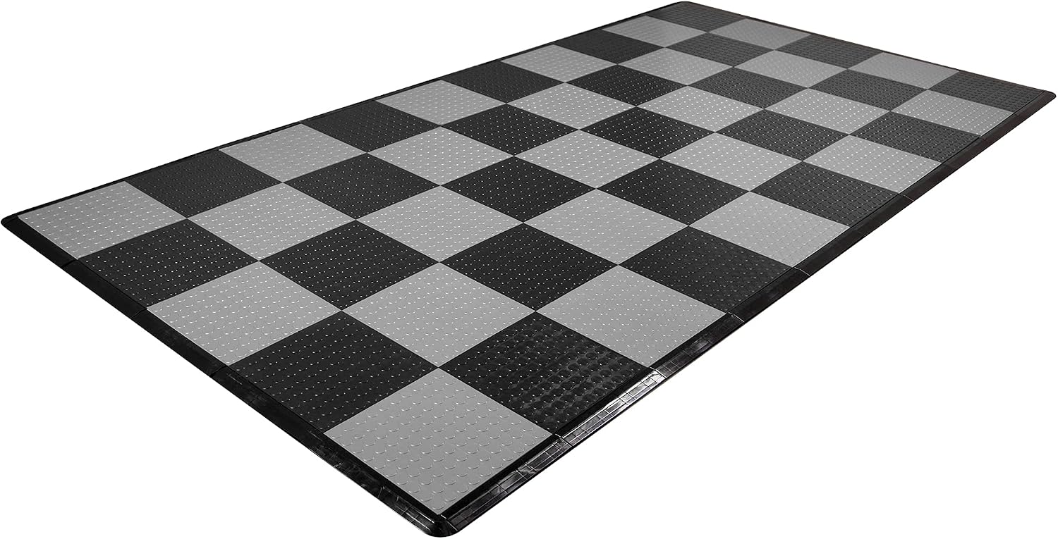 IncStores ⅜ Inch Thick Nitro Interlocking Garage Floor Tiles | Plastic Floor Tile Set for Parking, Protecting, and Displaying Motorcycles | 12'x12' Tiles, Coin, Black/Graphite