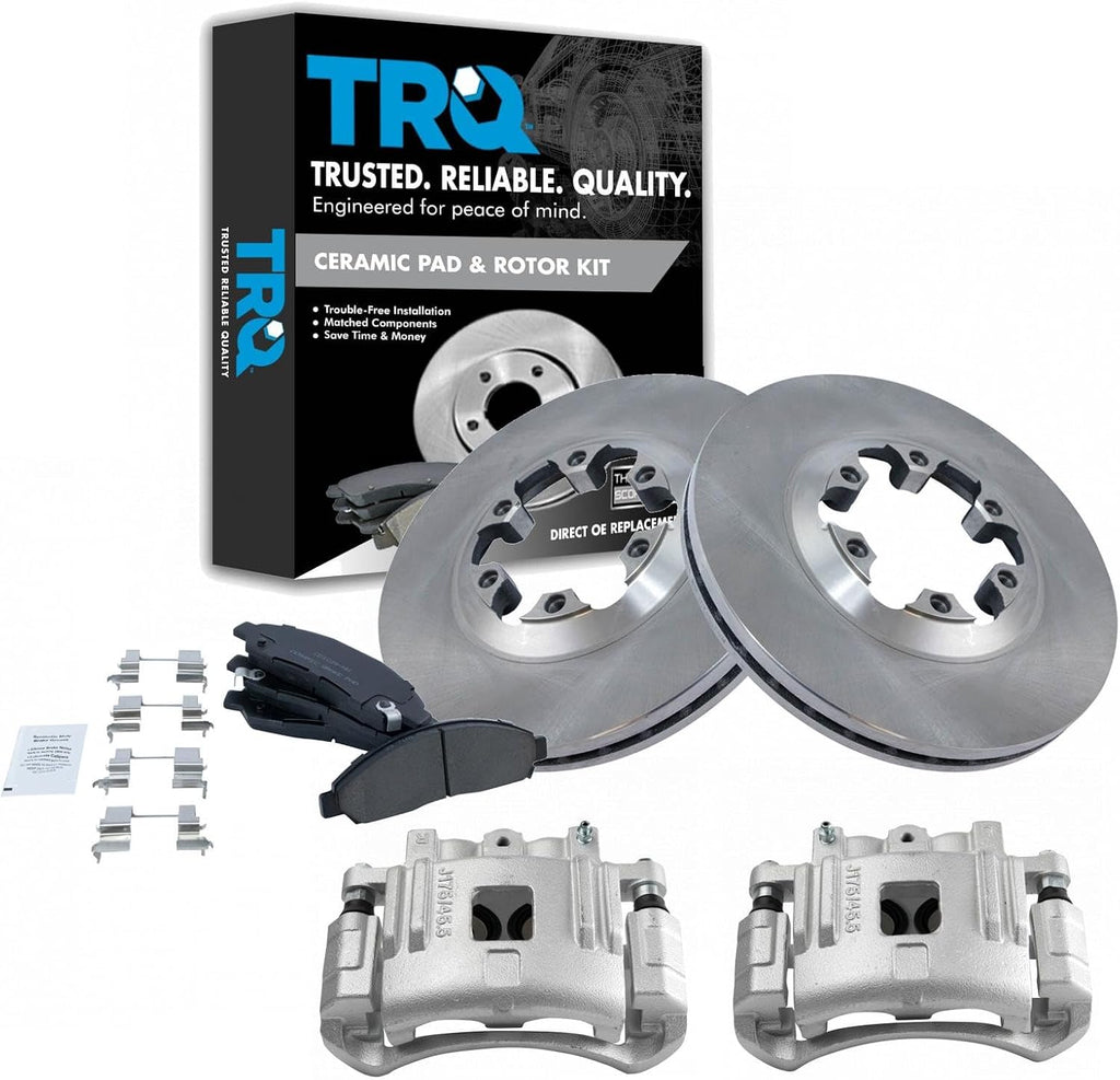 TRQ Front Brake Pad and Rotor Set Ceramic Vented Rotors Calipers Compatible with 2004-2008 Chevrolet Colorado GMC Canyon 2006 Isuzu i-280 i-350 2007-2008 i-290 i-370