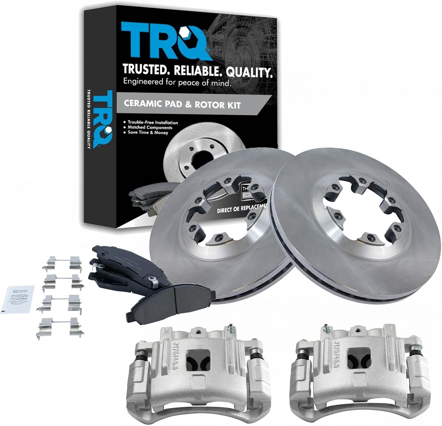 TRQ Front Brake Pad and Rotor Set Ceramic Vented Rotors Calipers Compatible with 2004-2008 Chevrolet Colorado GMC Canyon 2006 Isuzu i-280 i-350 2007-2008 i-290 i-370