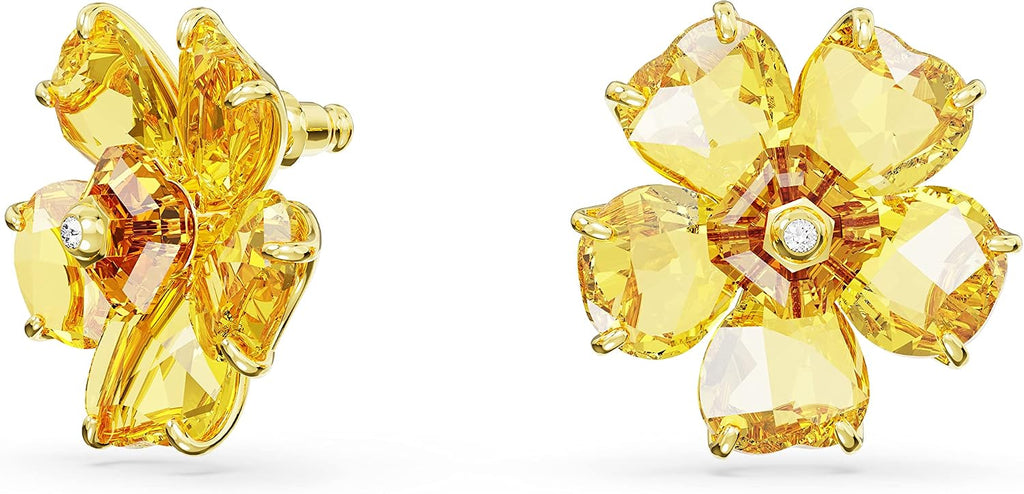 Swarovski Florere Necklace and Earrings Collection, Pink Crystals, Yellow Crystals, Gold Tone Metal Finish