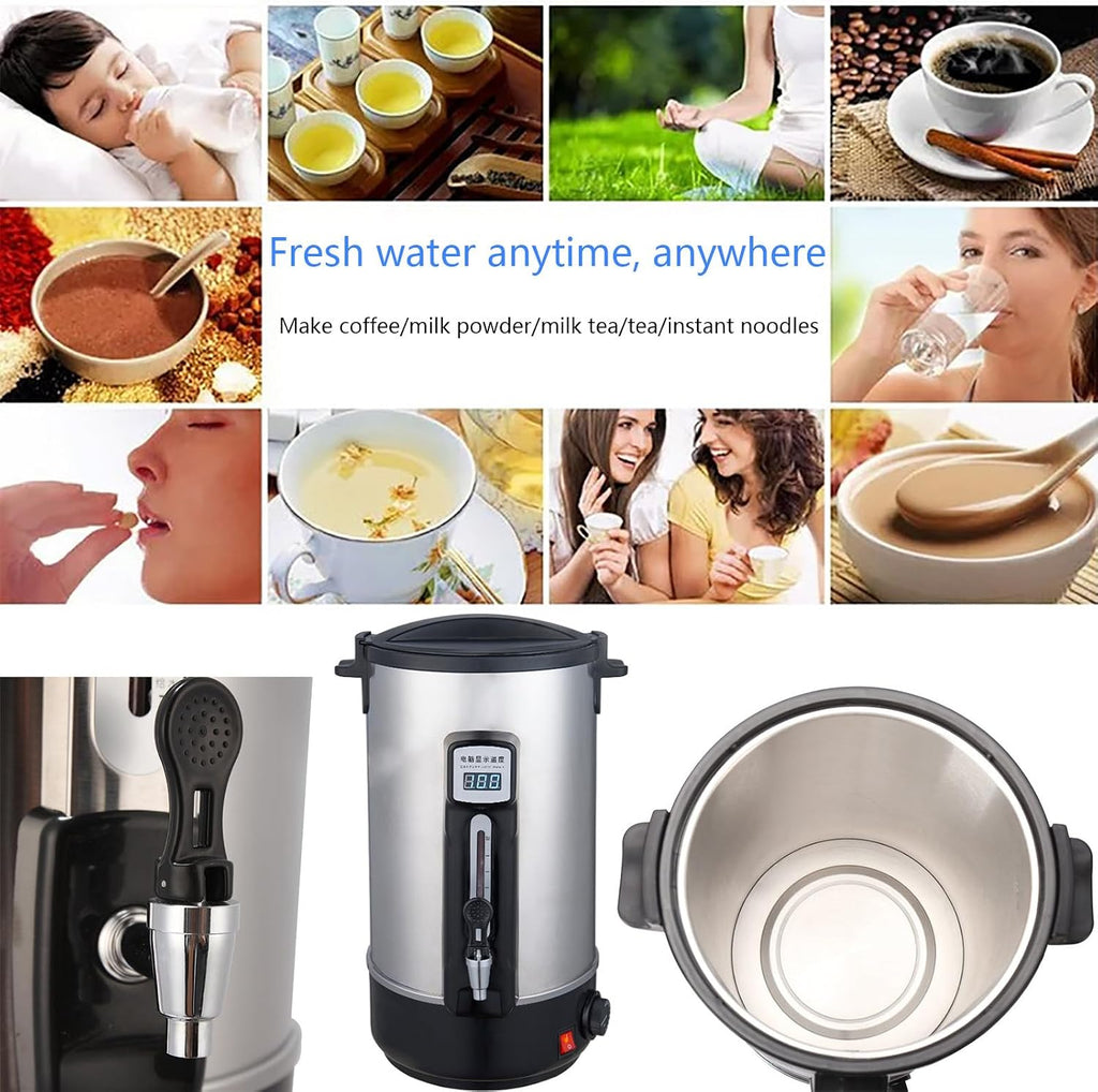 Commercial Large Capacity Stainless Steel Hot Water Dispenser Temperature Control Electric Boiling Bucket for Coffee Shops Milk Tea Shops Restaurants,35L