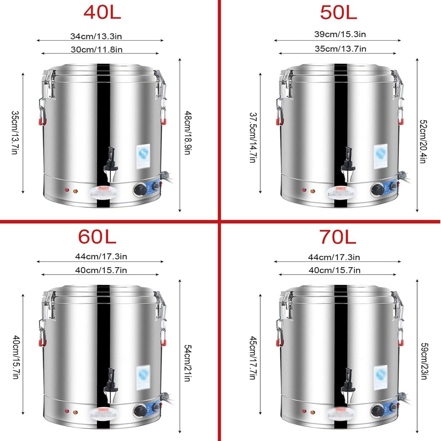 Commercial Large Capacity Catering Urn, 40L/50L/60L/70L Hot Water Boiler Dispenser, Stainless Steel, 30-110°C Temperature Control for Cafe, Office, Home,70L