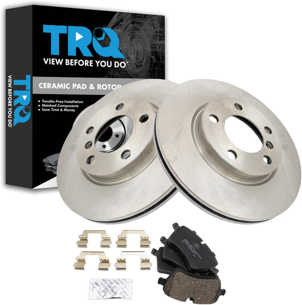 TRQ Front Brake Pad and Rotor Set Ceramic Vented Rotors Compatible with 2011-2016 Mini Cooper Countryman 2013-2016 Cooper Paceman