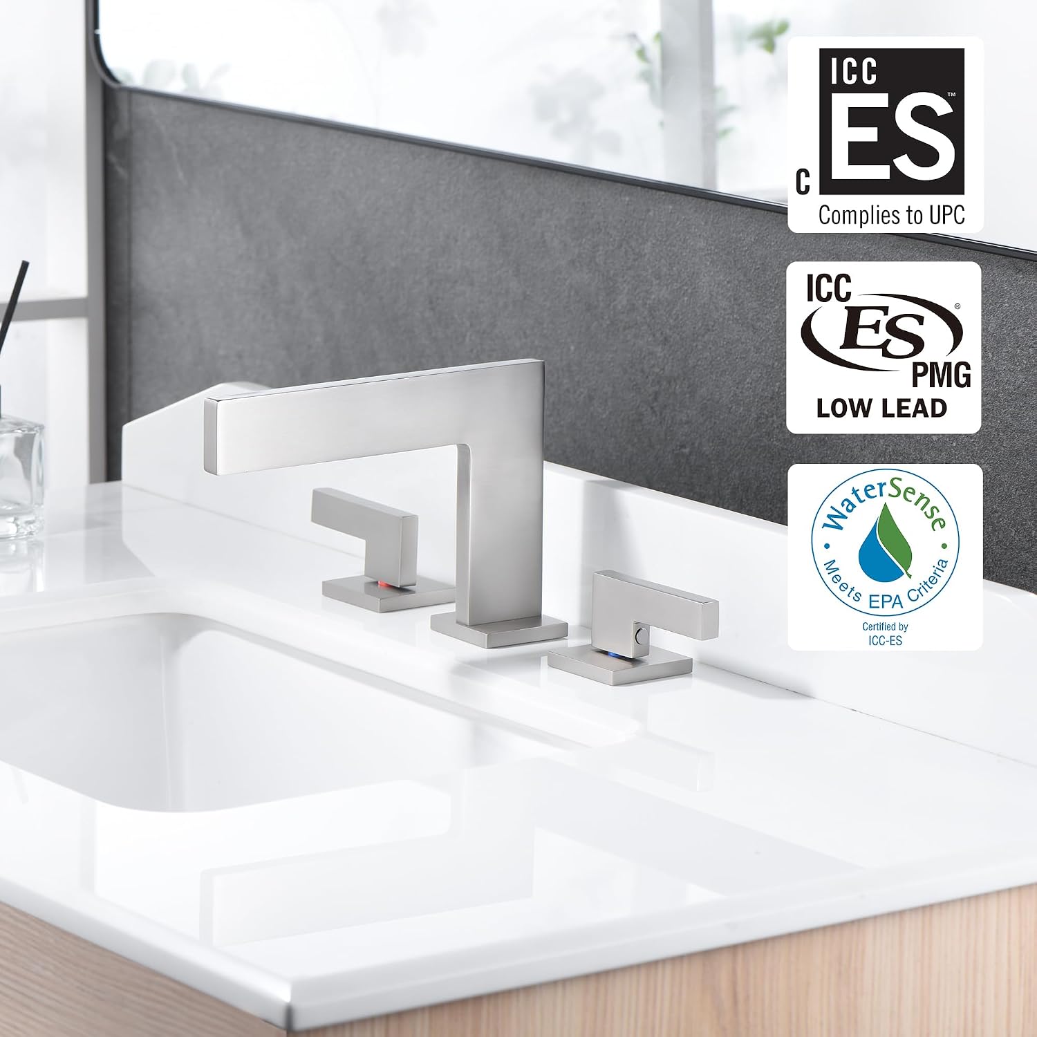 Sumerain 8 Inch Widespread Waterfall Bathroom Sink Faucet, Lavatory Faucet with Brass Rough-in Valve in Brushed Nickel