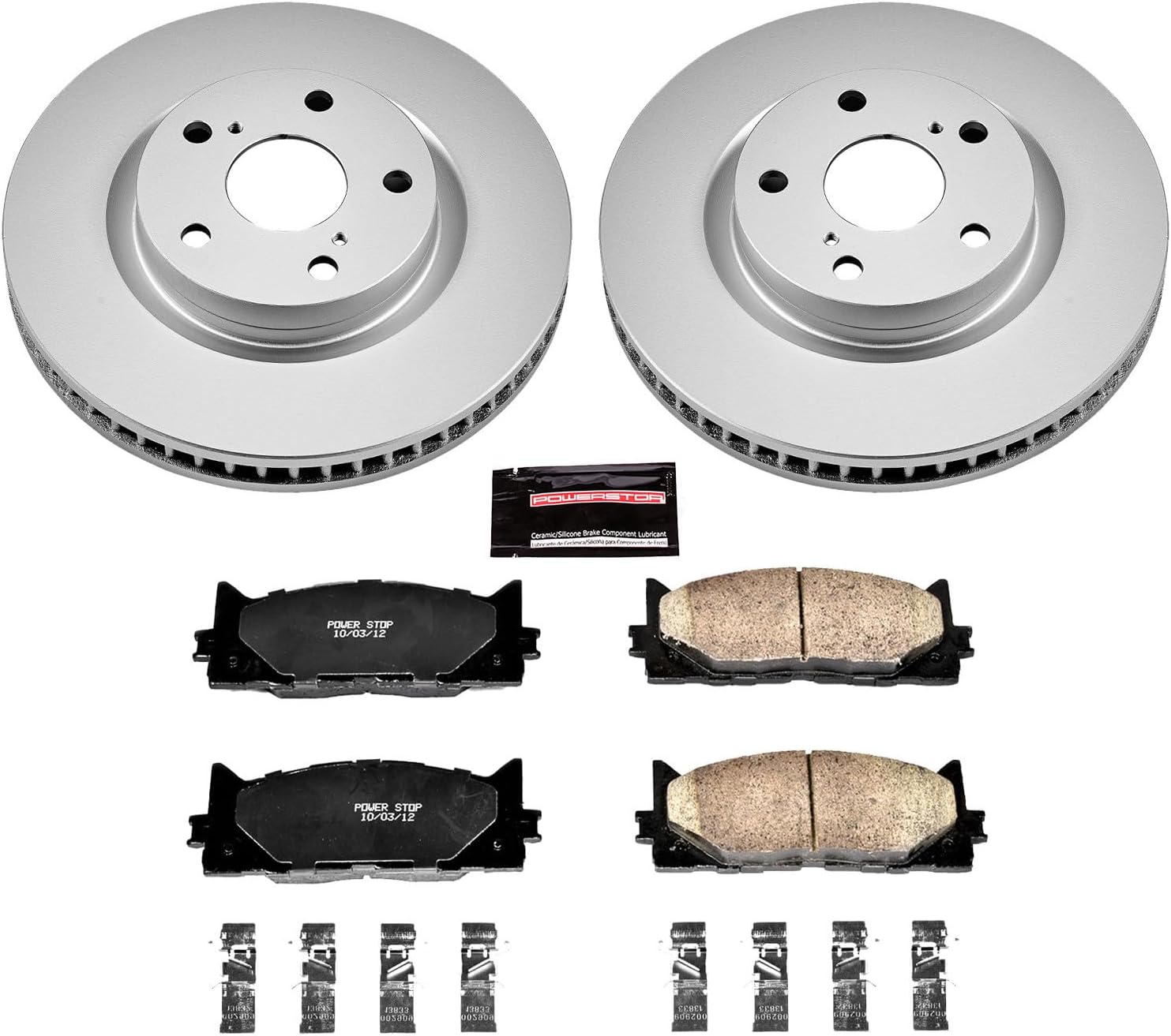 PowerStop Front Brake Kit for Lexus ES300h 2013-18 |ES350 2007-18 |Toyota Avalon 2008-18 |Camry 2007-17 - Fully-Coated Disc Rotors with Z17 Ceramic Brake Pads Replacement, CRK3053