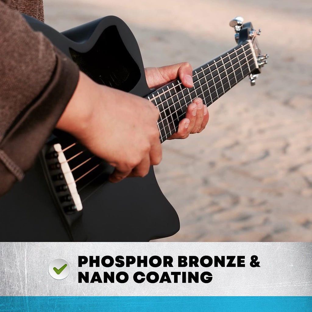 Journey Instruments Solid Cedar Classical Travel Guitar – OC520 Traveling Acoustic-Electric Guitar with Collapsible Patented System + Acoustic Guitar Strings - JPBM-12 Phosphor Bronze Nano Coated