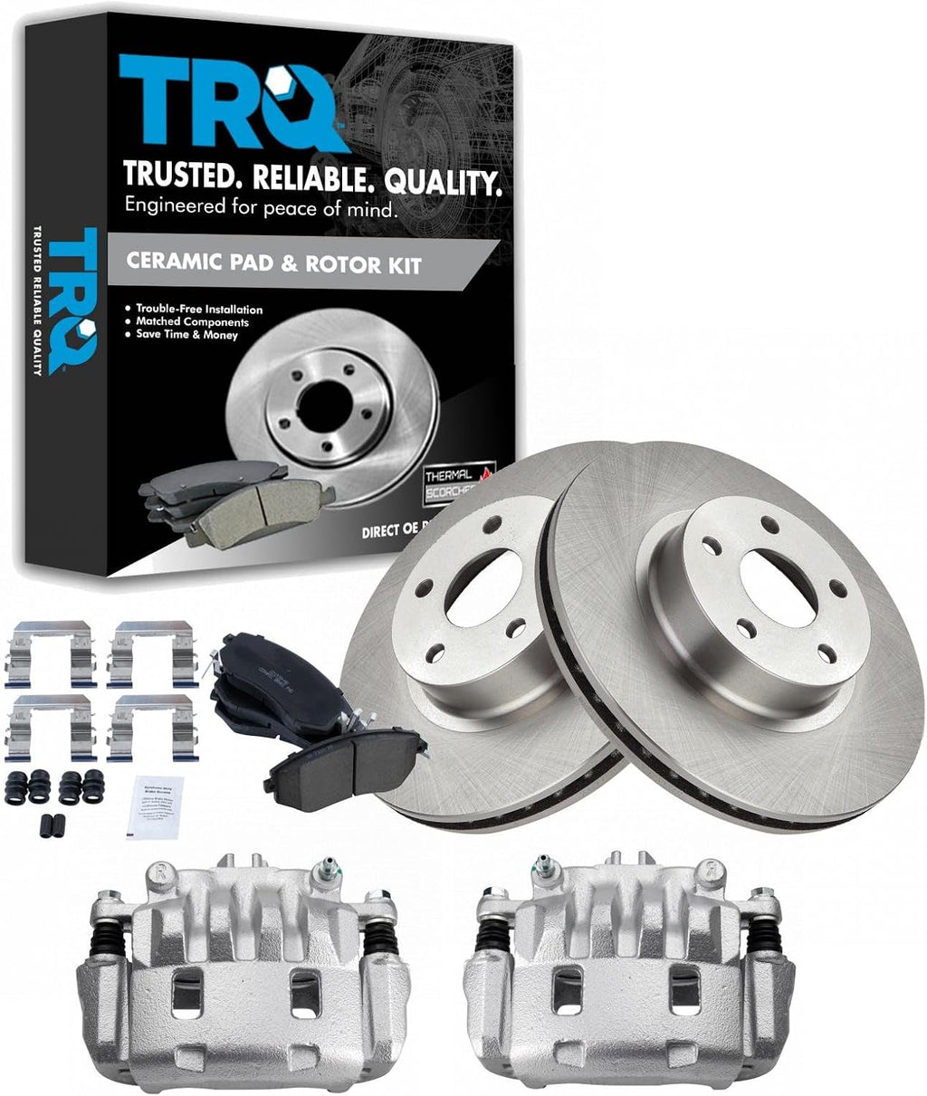 TRQ Front Brake Pad and Rotor Set Ceramic Vented Rotors Calipers Compatible with 2011-2014 Subaru Impreza