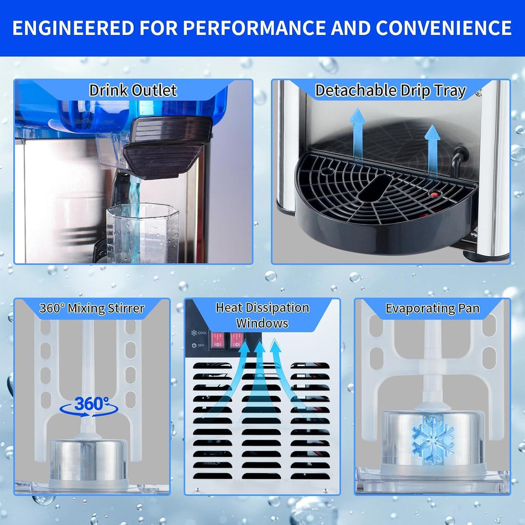 Commercial Beverage Dispenser 54L 14.3 Gal Triple Tank Refrigerated Drink Machine 400W Stainless Steel Cold Juice Dispenser with LED Lighting and 360 Degree Stirrer 110V