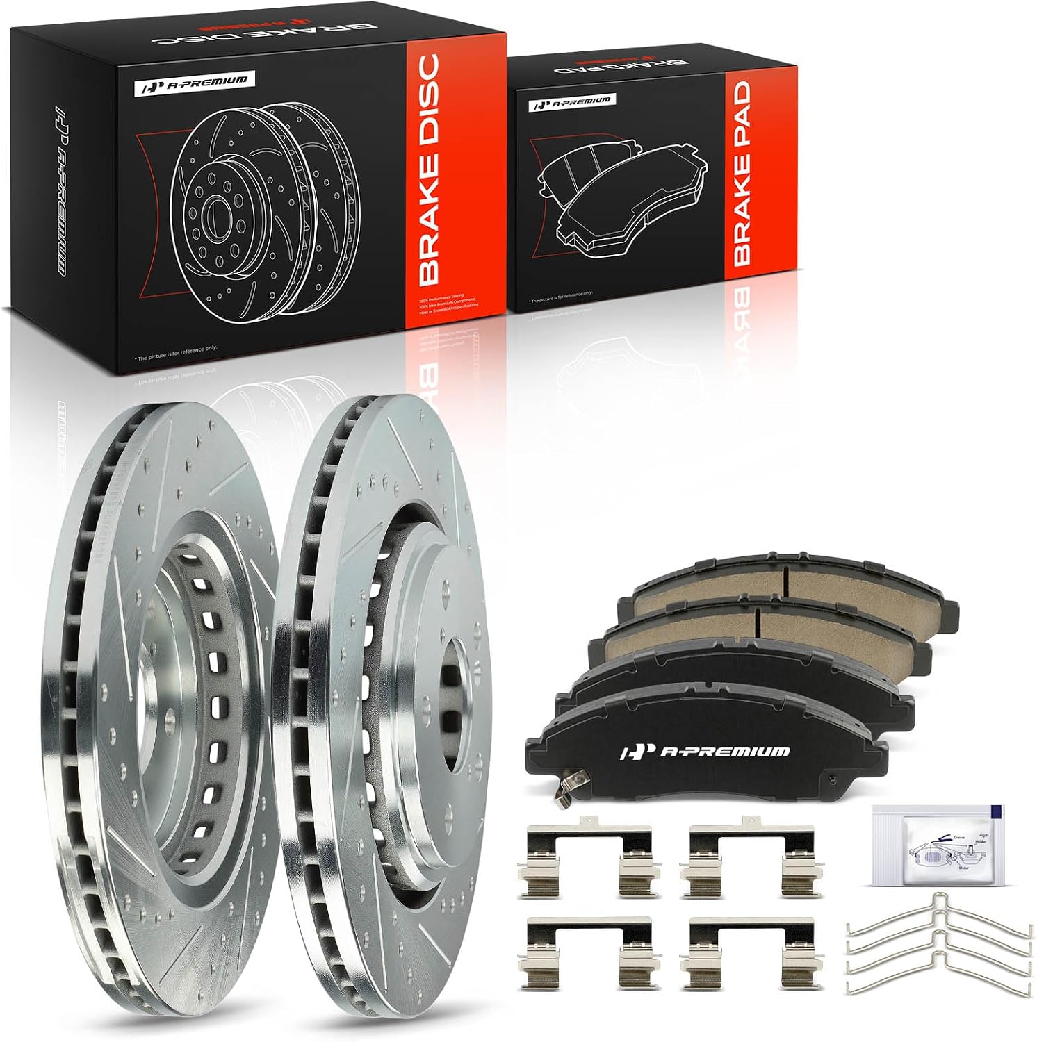 A-Premium 12.60 inch (320mm) Front Drilled and Slotted Disc Brake Rotors + Ceramic Pads Kit Compatible with Select Honda and Acura Models - Pilot 2016-2022, MDX 2017-2020, Ridgeline, 6-PC Set