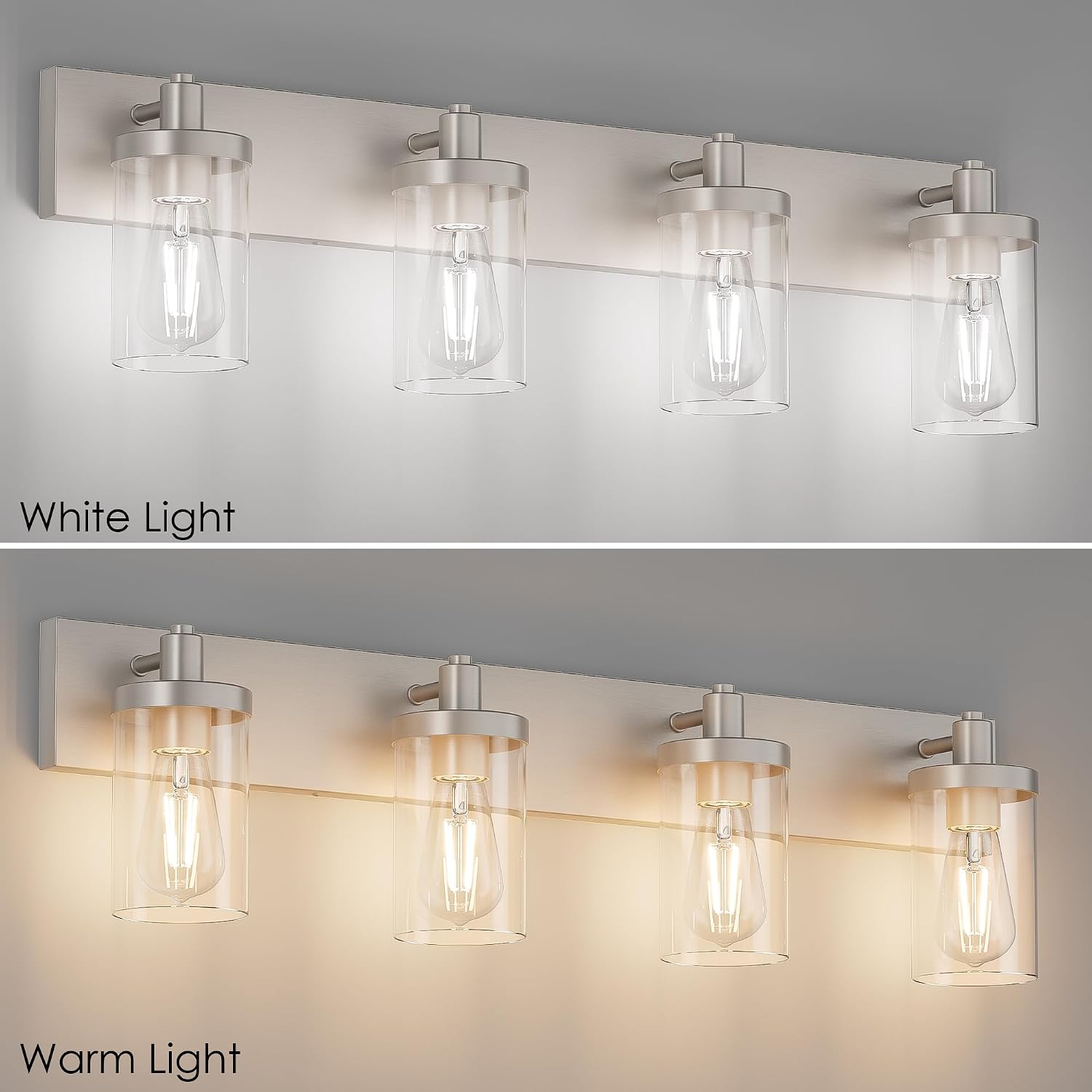 Aipsun Brushed Nickel Bathroom Light Fixtures 4 Lights Vanity Light for Bathroom Lighting Fixtures Over Mirror(Exclude Bulb)