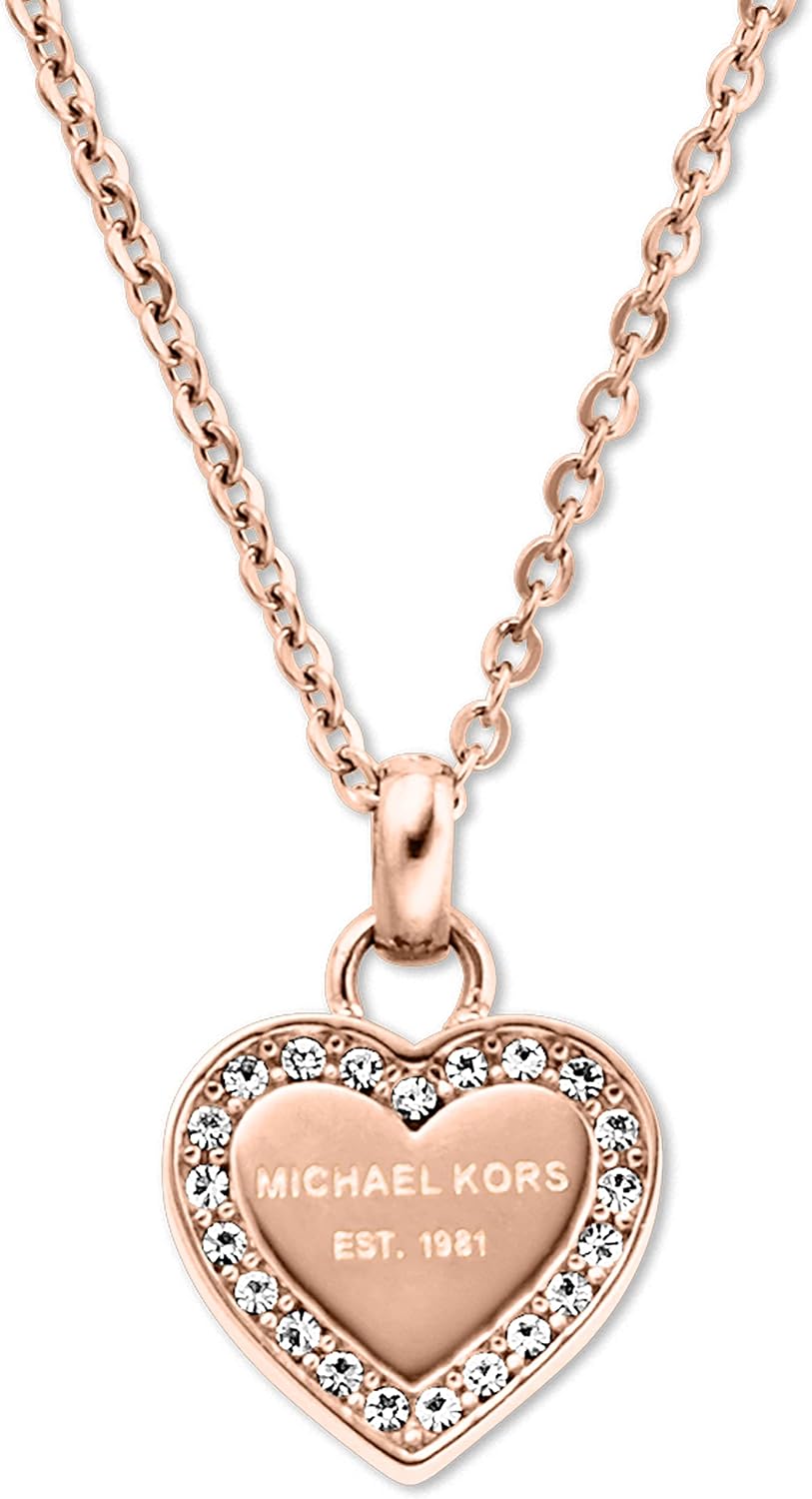 Michael Kors Parker Stainless Steel Watch with Glitz Accents Logo Gold-Tone and Crystal Pendant Necklace