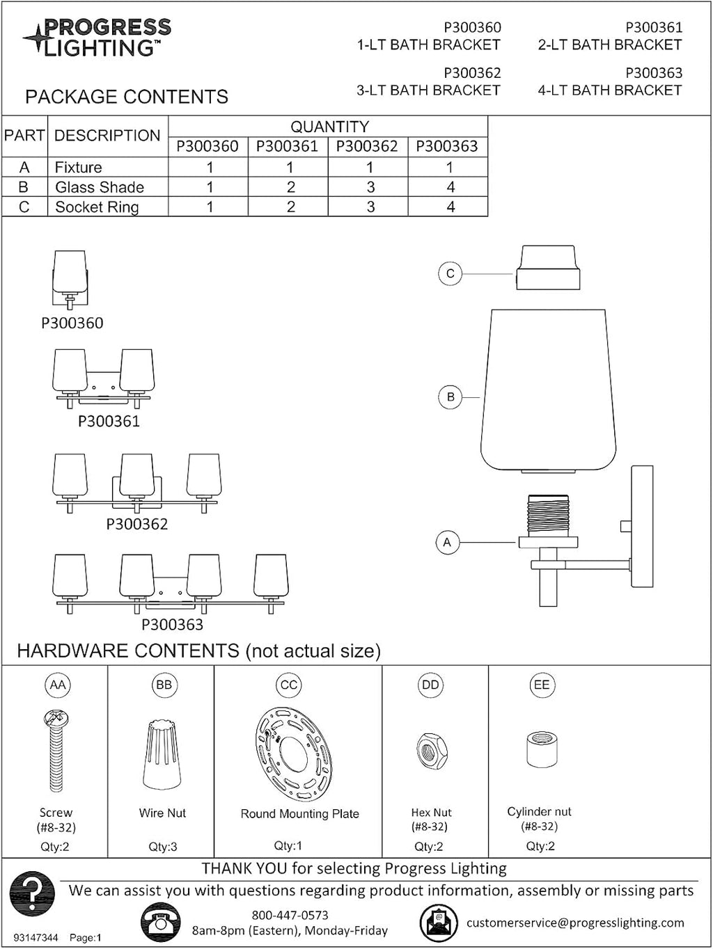 Progress Lighting Calais Collection 3-Light Clear Glass New Traditional Bath Vanity Light Brushed Nickel