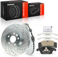 A-Premium 11.81 inch (300mm) Front Drilled and Slotted Disc Brake Rotors + Ceramic Pads Kit Compatible with Select Land Rover and Volvo Models - Range Rover Evoque, S60, XC70, S80, V60, V70, 6-PC Set