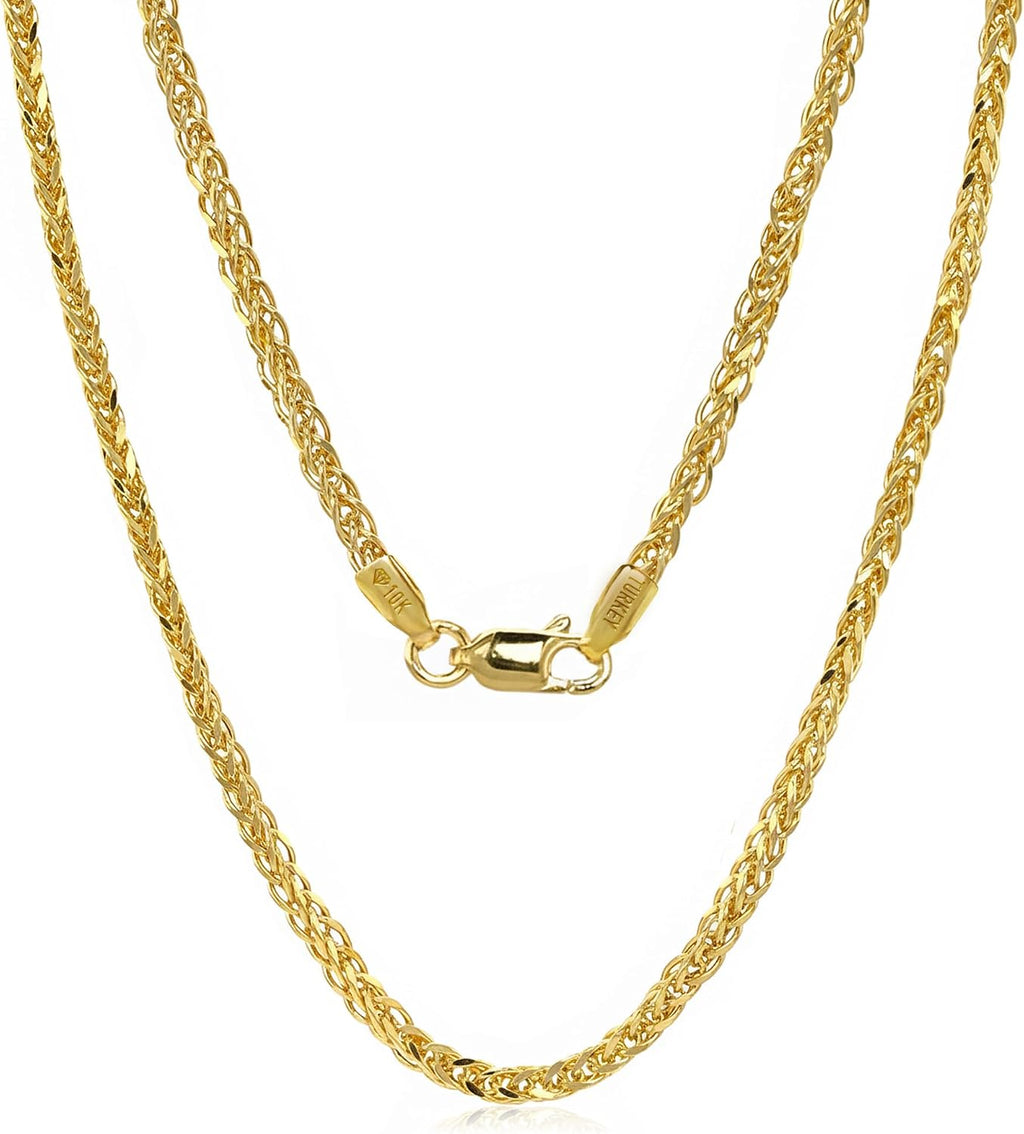 JEWELHEART 10K and 14K Gold Square Wheat Chain 1.5mm 1.7mm 2.2mm 2.6mm 3.2mm 3.9mm 4.5mm Yellow Real Gold Chains Diamond Cut Braided Franco Chain Necklace For Women with Lobster Clasp 16' 18' 20' 22' 24'