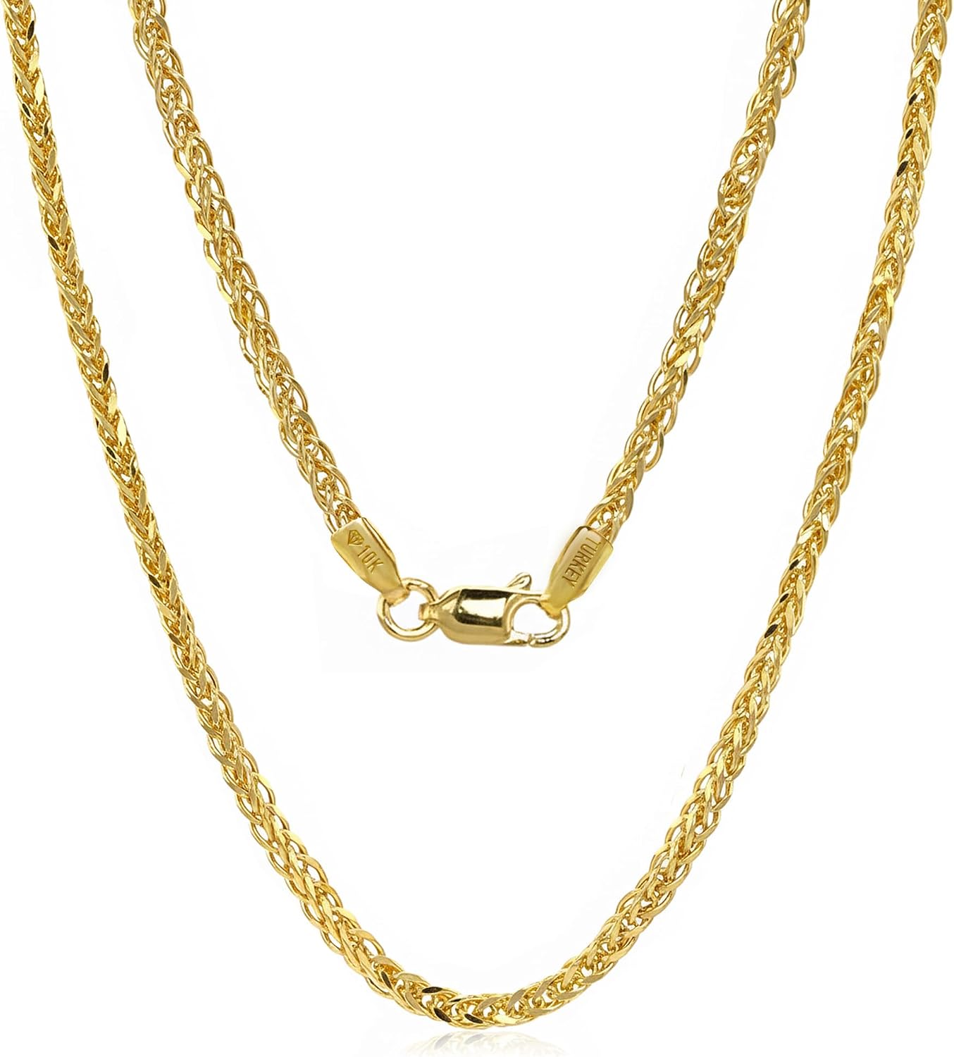 JEWELHEART 10K and 14K Gold Square Wheat Chain 1.5mm 1.7mm 2.2mm 2.6mm 3.2mm 3.9mm 4.5mm Yellow Real Gold Chains Diamond Cut Braided Franco Chain Necklace For Women with Lobster Clasp 16' 18' 20' 22' 24'
