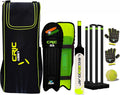 jaspo Cric-Addict Legender Cricket Set for Kids, Kit with legguards,Gloves,Bag,Ball,4stumps,2stands,2bails & a Strong Plastic bat for Initial Training, for Boys Girls(Size-5) up to 12 Years
