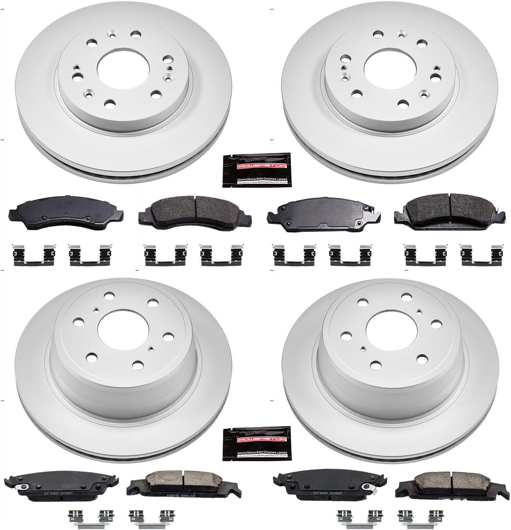 PowerStop Front and Rear Brake Kit for Cadillac Escalade 2015-20 |Escalade ESV 2015-20 |Chevrolet Silverado 1500 2014-18 - Fully-Coated Disc Rotors with Z17 Ceramic Brake Pads Replacement, CRK6560