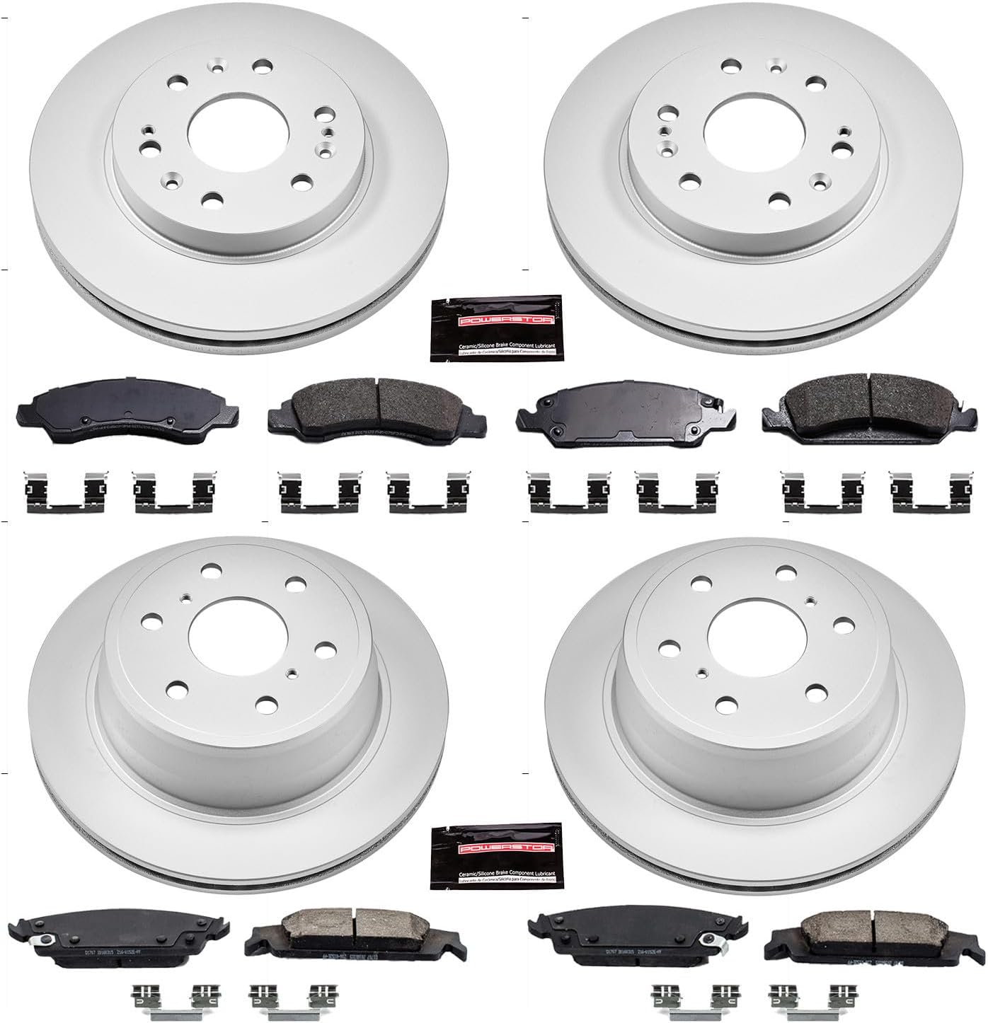 PowerStop Front and Rear Brake Kit for Cadillac Escalade 2015-20 |Escalade ESV 2015-20 |Chevrolet Silverado 1500 2014-18 - Fully-Coated Disc Rotors with Z17 Ceramic Brake Pads Replacement, CRK6560