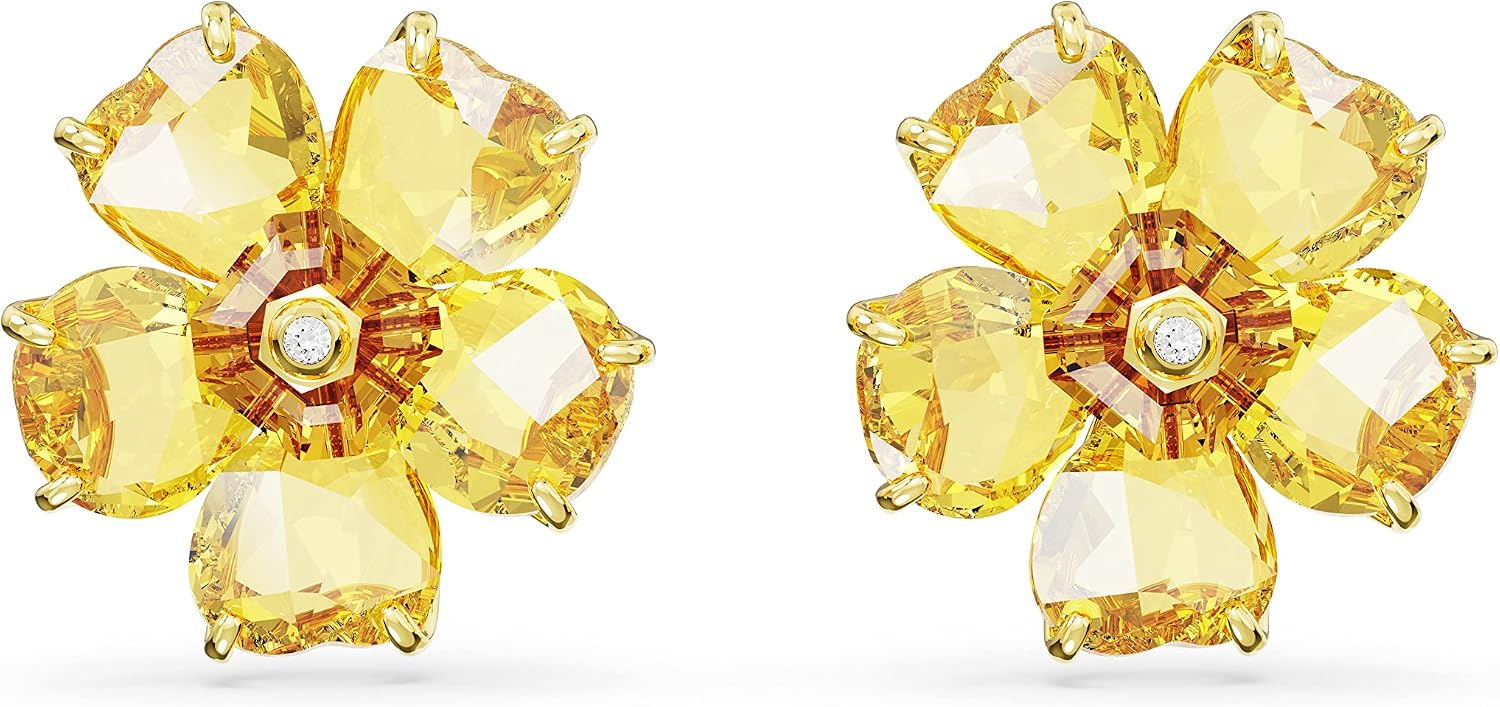 Swarovski Florere Necklace and Earrings Collection, Pink Crystals, Yellow Crystals, Gold Tone Metal Finish