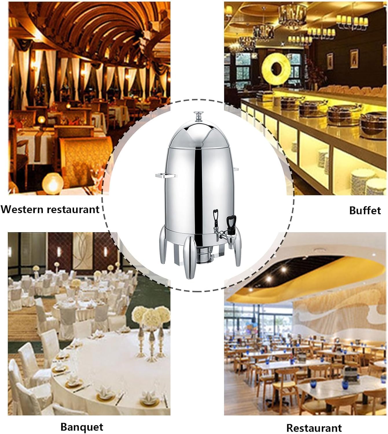 19L Stainless Steel Beverage Dispenser Commercial Juice Dispenser Beverage Dispenser with Faucet Hot Water Urn Coffee Chafer Urn